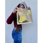 Elles et No. sac en jute taille moyenne avec du mimosa peint à la main, porté