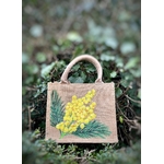 Elles et No. sac jute avec mimosa peint àa la main en gros plan