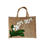 Elles et No.  cabas en jute avec une orchidée blanche peinte à la main