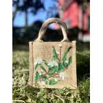 Petit sac en jute avec des fleurs de myrte peintes à la main par Elles et No.