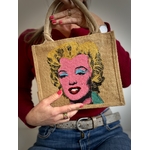 sac jute avec portrait de Maryin Monroe par Warhol peint à la main par Elles et No.