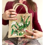 Sac en jute taille XS avec des fleurs de Myrte peintes à la main par Elles et No.