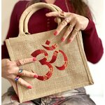 Sac en jute avec le signe OMH la sagesse peint à la main par Elles et No;