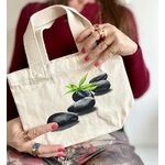 Petit sac blanc en coton bio avec des pierres zen peintes à la main par Elles et No.