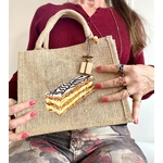 sac en jute avec mille feuilles peint à la main par Elles et No.