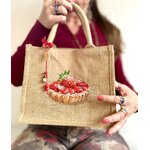 Sac en jute avec une tarte aux fraises peinte à la main par Elles et No.
