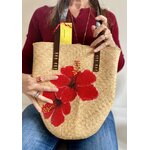 Sac en jute en bambou tressé avec hibiscus peints à la main par Elles et No.