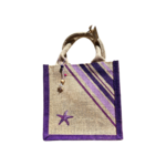 petit sac en jute avec des bandes bayadère mauves peintes à la main par Elles et No.