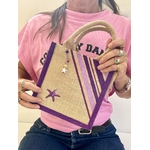 petit sac en jute avec des bandes bayadère mauves peintes à la main par Elles et No.