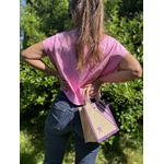 petit sac en jute avec des bandes bayadère mauves peintes à la main par Elles et No.