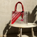 sac en jute avec des bandes bayadère peintes à la main par Elles et No.