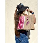 Petit sac en jute avec des bandes bayadère et une méduse  peintes à la main par Elles et No.