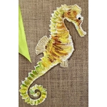 sac de plage en jute à anses vertes avec un hippocampe dans les tons jaune et vert peint à la main par Elles et No.