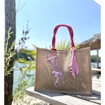 sac de plage en jute à anses roses