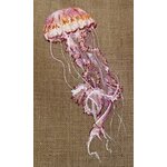 sac de plage en jute à anses roses avec une méduse rose peinte à la main par Elles et No.