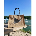 sac en jute à anses noires avec une raie léopard peinte à la main par Elles et No.