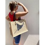 sac en jute à anses noires avec une raie léopard peinte à la main par Elles et No.