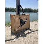 sac en jute à anses noires avec une raie léopard peinte à la main par Elles et No.