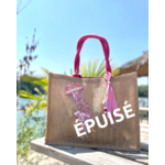 Grand sac de plage en jute à anses roses avec une méduse peinte. à la main par Elles et No.