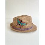 Chapeau dété pour enfant en papier tissé avec un papillon, peint à la main par Elles et No.