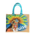 Sac de plage en jute avec une danseuse de samba peinte à la main par Elles et No.