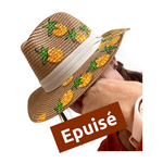 Chapeau en papier tissé avec des ananas dorés peints à la main par Elles et No.