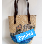 Sac en bambou tissé avec le petit port d'Erbalunga peint à la main par Elles et No.