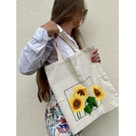 tote bag en coton beige avec des tournesoles peints à la main par Elles et No.Sac collection gourmandises peint à la main par Elles et No