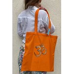 ote bag orange en coton avec le symbole de sagesse OM peint à la main par Elles et No