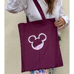ote bag bordeaux en coton avec les oreilles de Mickey scintillantes  peint à la main par Elles et No