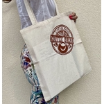 Tote bag en coton beige avec un tampon café peint à la main par Elles et No.
