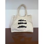 Grand sac à main en coton bio écru avec des skylines de grandes villes peintes à la main par Elles et No.
