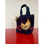 Petit sac en coton bio marine avec un masque de carnaval de Venise peint à la main  par Elles et No.