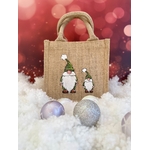 Petit sac en jute avec deux lutins du Père Noël peint à la main par Elles et No.