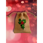sac en jute avec houx de Noël peint à la main par Elles et No.