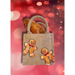 sac en jute avec bonhomme pain d'épices manalas peints à la main par Elles et No.