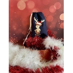 Pochon en coton bleu avec un renne de Noël peint à la main par Elles et no.