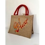 sac en jute avec un message scintillant %22girlpower%22peint à la main par Elles et No.1