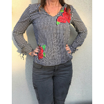 chemise femme pied-de-poule avec roses