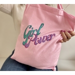 Tote bag coton rose avec le message scintillant girl power peint à la main par Elles et No.