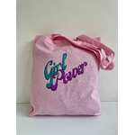 Tote bag coton rose avec le message scintillant girl power peint à la main par Elles et No.