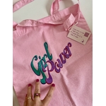 Tote bag coton rose avec le message scintillant girl power peint à la main par Elles et No.