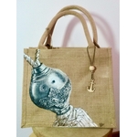 Motif original peint à la main par Elles et No. sur un sac en jute pour un Hôtel