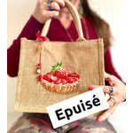 Sac en jute avec une tarte aux fraises peinte a la main par Elles et No.