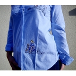 chemise femme bleue col mao imprimée et colorisée à la main par Elles et No.