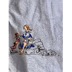 chemise femme bleue col mao imprimée et colorisée à la main par Elles et No., détail