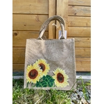 sac en jute taille moyenne avec trois tournesols peints à la main par Elles et No.