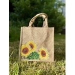 sac en jute taille moyenne avec trois tournesols peints à la main par Elles et No.