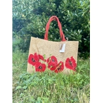 Sac de plage en jute avec des coquelicots peints à la main par Elles et No.