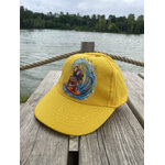 Casquette enfant en coton jaune avec un ourson surfeur peint à la main Elles et No